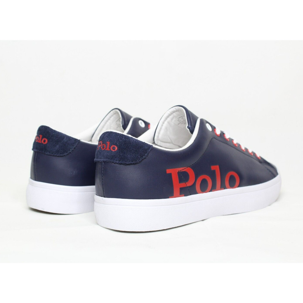 Polo Ralph Lauren Longwood Logo Spellout Blue Leather Men's Shoes Size 10.5 New - Picture 3 of 8